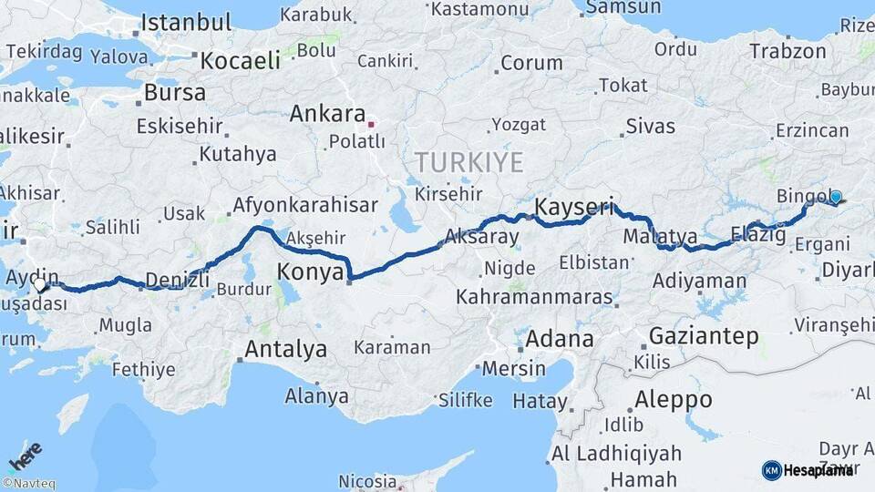 Bingöl Söke Aydın Arası Kaç Km - Yol Haritası