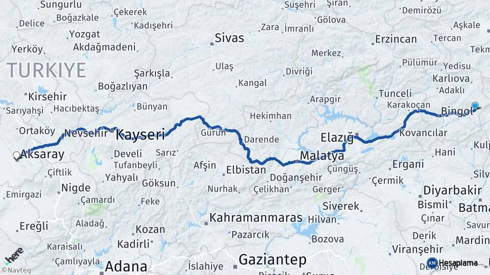 Bingöl Solhan Aksaray Arası Kaç Km - Yol Haritası