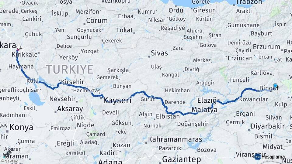 Bingöl Solhan Ankara Arası Kaç Km - Yol Haritası