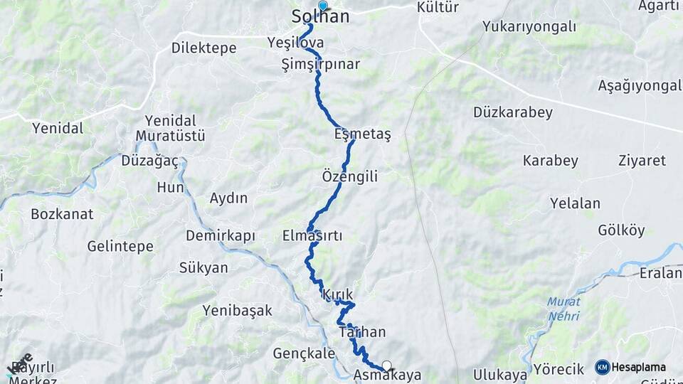 Bingöl Solhan Asmakaya Solhan Arası Kaç Km - Yol Haritası