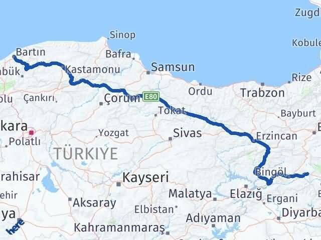 Bingöl Solhan Bartın Arası Kaç Km - Yol Haritası