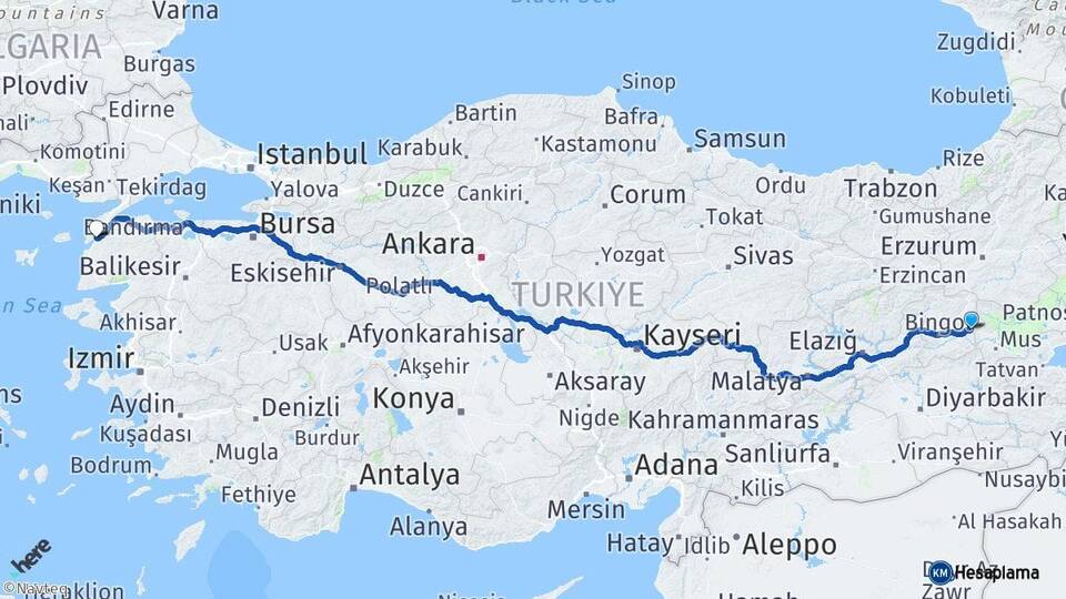 Bingöl Solhan Çanakkale Arası Kaç Km - Yol Haritası