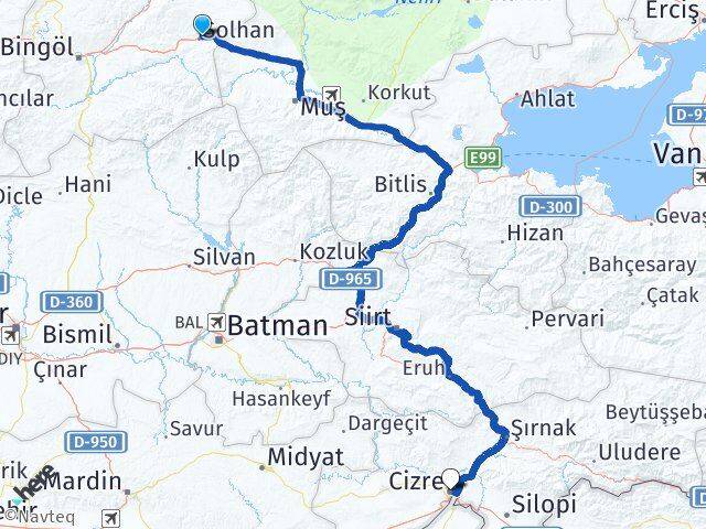 Bingöl Solhan Cizre Şırnak Arası Kaç Km - Yol Haritası