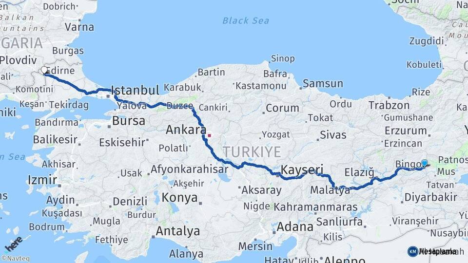 Bingöl Solhan Edirne Arası Kaç Km - Yol Haritası