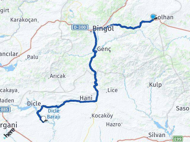 Bingöl Solhan Eğil Diyarbakır Arası Kaç Km - Yol Haritası