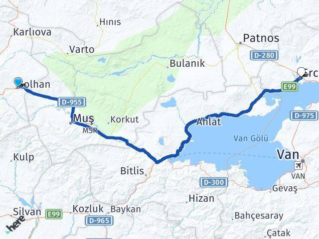 Bingöl Solhan Erciş Van Arası Kaç Km - Yol Haritası