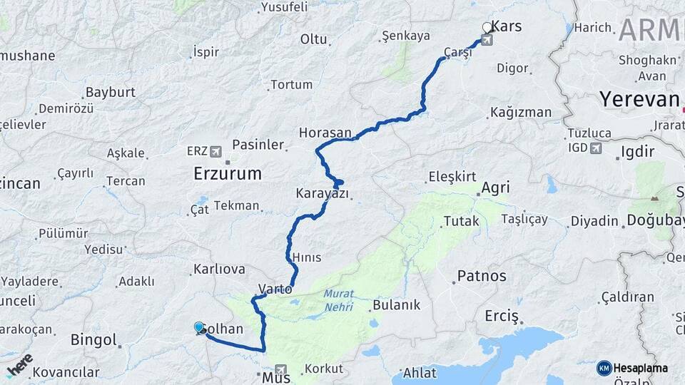 Bingöl Solhan Kars Arası Kaç Km - Yol Haritası