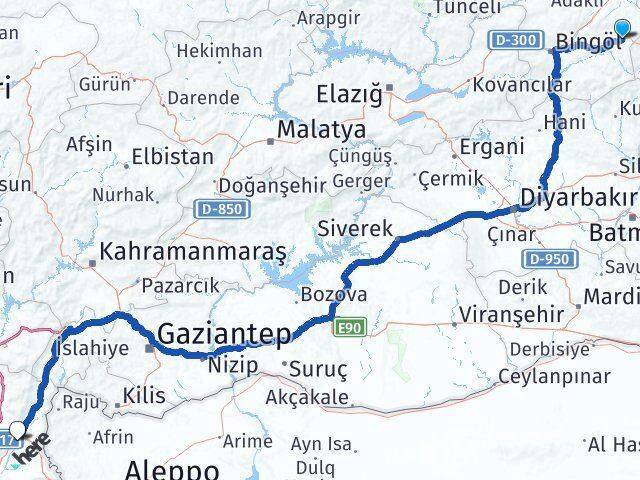 Bingöl Solhan Kırıkhan Hatay Arası Kaç Km - Yol Haritası