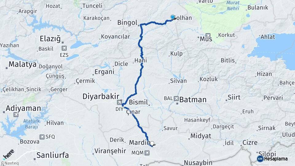 Bingöl Solhan Mardin Arası Kaç Km - Yol Haritası