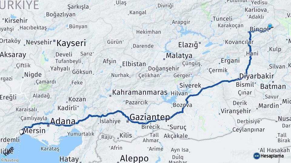 Bingöl Solhan Mersin Arası Kaç Km - Yol Haritası