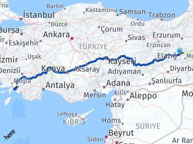 Bingöl Solhan Muğla Arası Kaç Km - Yol Haritası