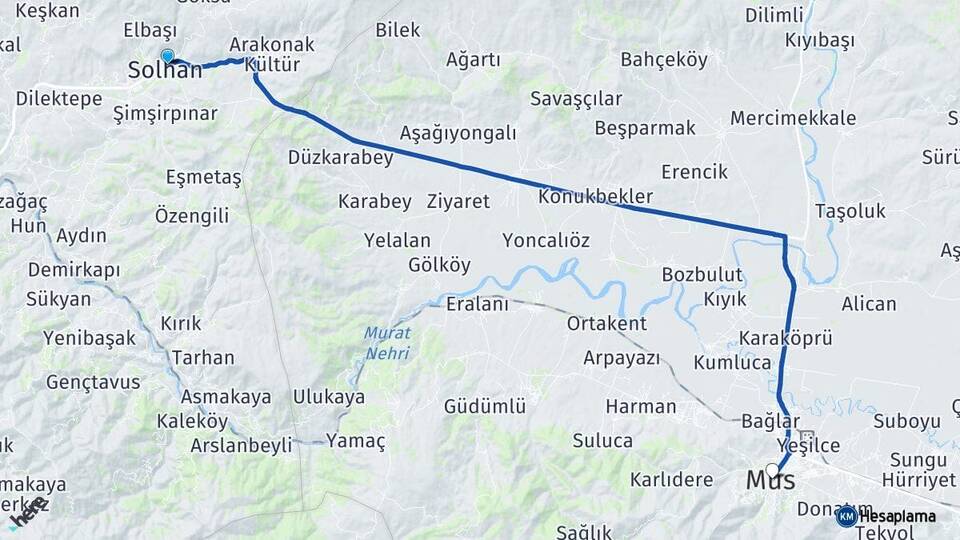 Bingöl Solhan Muş Arası Kaç Km - Yol Haritası