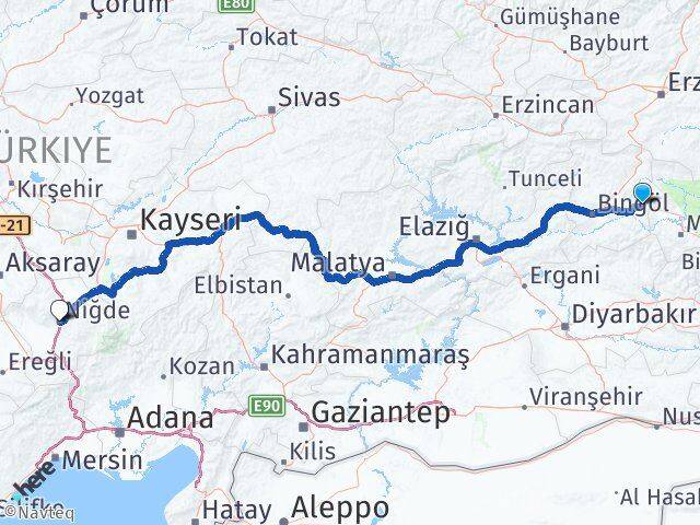 Bingöl Solhan Niğde Arası Kaç Km - Yol Haritası