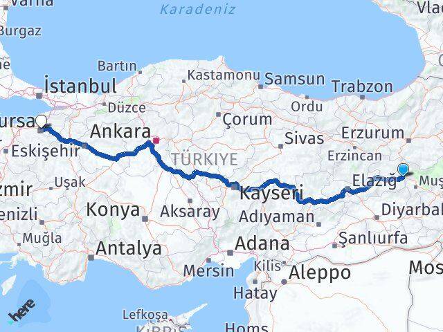 Bingöl Solhan Osmangazi Bursa Arası Kaç Km - Yol Haritası