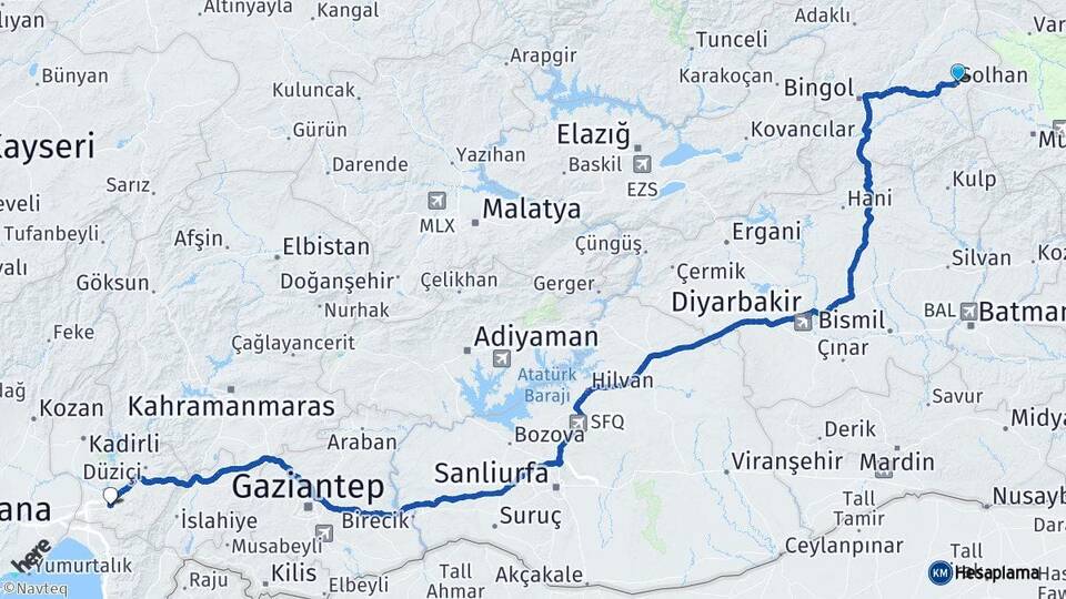 Bingöl Solhan Osmaniye Arası Kaç Km - Yol Haritası
