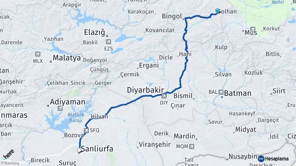 Bingöl Solhan Şanlıurfa Arası Kaç Km - Yol Haritası