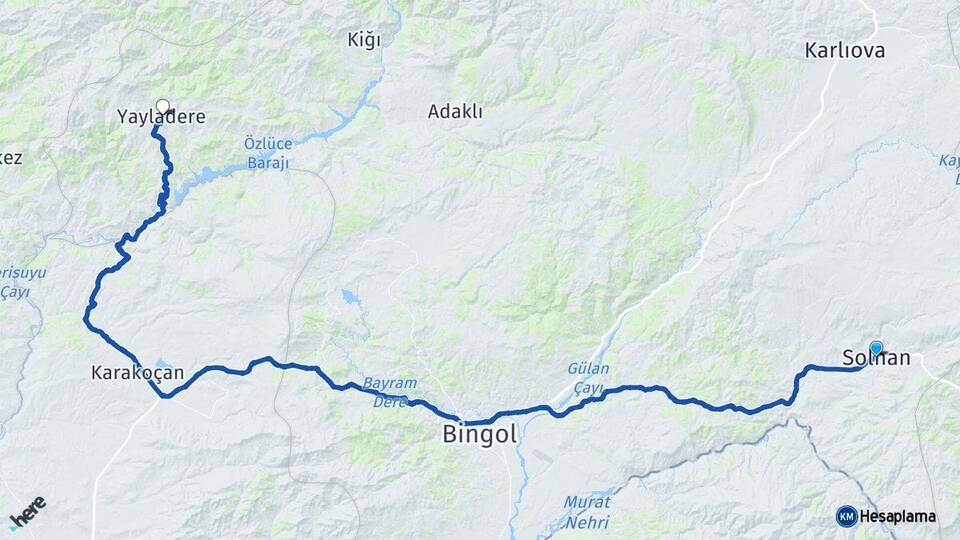 Bingöl Solhan Yayladere Arası Kaç Km - Yol Haritası