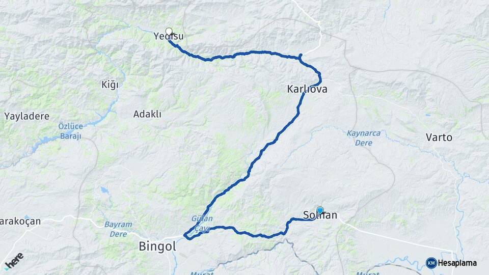 Bingöl Solhan Yedisu Arası Kaç Km - Yol Haritası