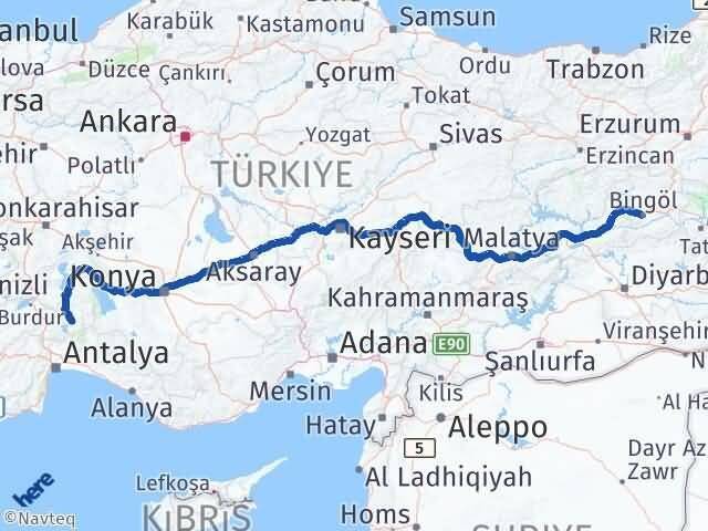 Bingöl Sütçüler Isparta Arası Kaç Km - Yol Haritası