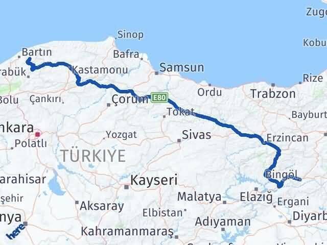 Bingöl Ulus Bartın Arası Kaç Km - Yol Haritası