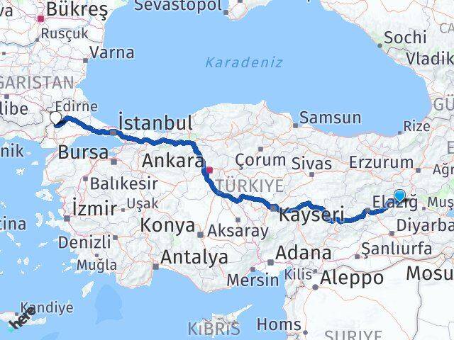 Bingöl Uzunköprü Edirne Arası Kaç Km - Yol Haritası