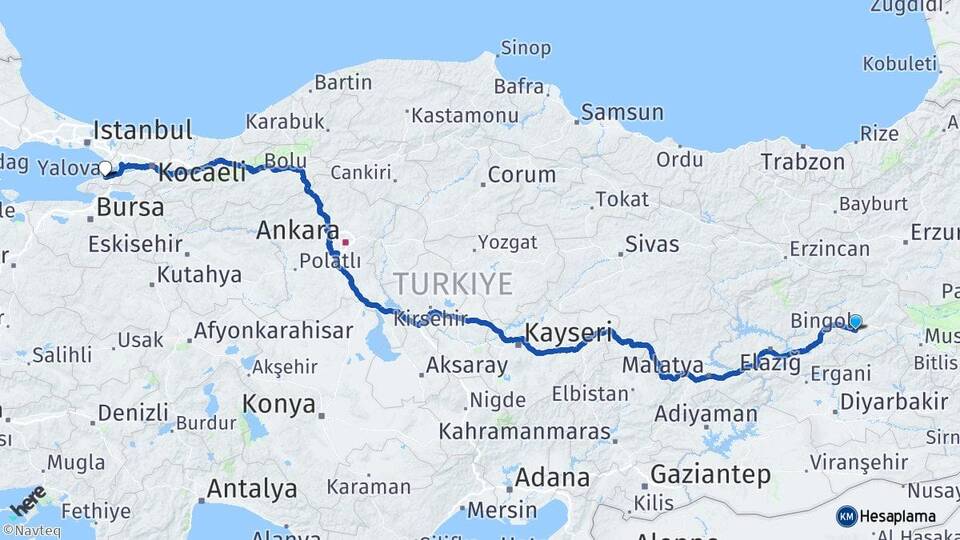 Bingöl Veysel Karani Siirt Arası Kaç Km - Yol Haritası