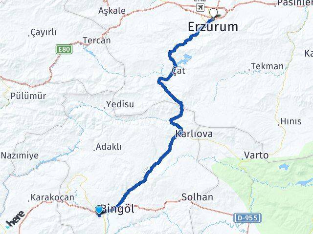 Bingöl Yakutiye Erzurum Arası Kaç Km - Yol Haritası