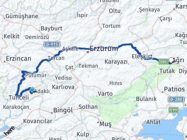 Bingöl Yayladere Ağrı Arası Kaç Km - Yol Haritası