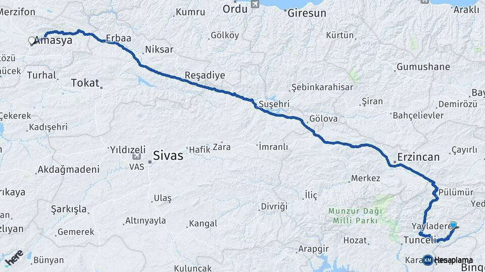 Bingöl Yayladere Amasya Arası Kaç Km - Yol Haritası
