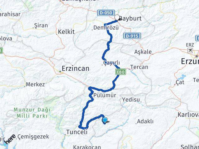 Bingöl Yayladere Bayburt Arası Kaç Km - Yol Haritası