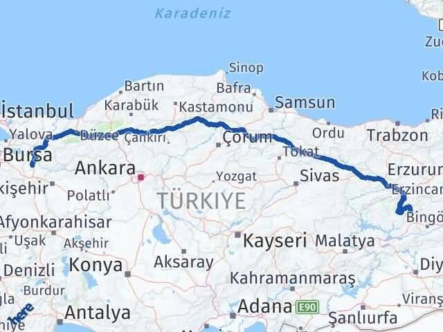 Bingöl Yayladere Bilecik Arası Kaç Km - Yol Haritası