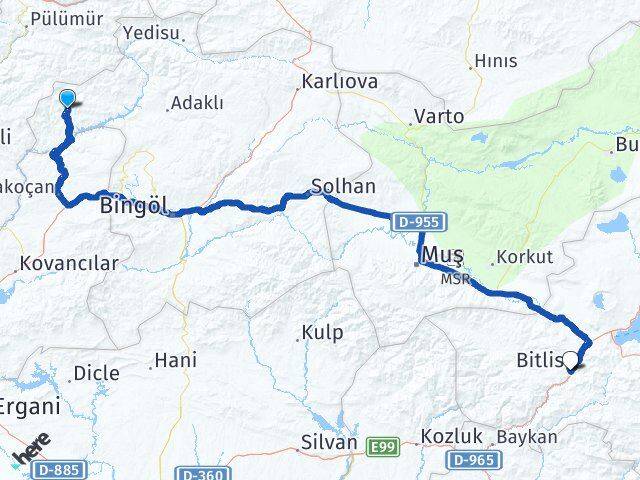 Bingöl Yayladere Bitlis Arası Kaç Km - Yol Haritası