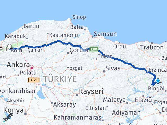 Bingöl Yayladere Bolu Arası Kaç Km - Yol Haritası