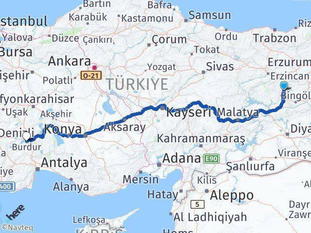 Bingöl Yayladere Burdur Arası Kaç Km - Yol Haritası