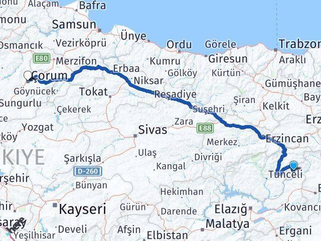Bingöl Yayladere Çorum Arası Kaç Km - Yol Haritası
