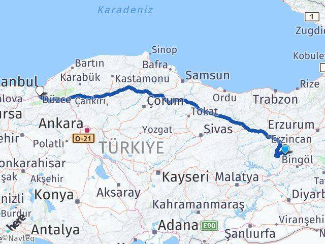 Bingöl Yayladere Düzce Arası Kaç Km - Yol Haritası