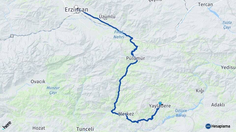 Bingöl Yayladere Erzincan Arası Kaç Km - Yol Haritası