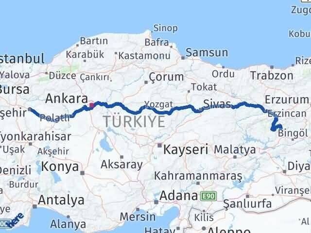 Bingöl Yayladere Eskişehir Arası Kaç Km - Yol Haritası