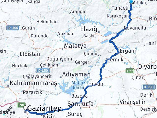 Bingöl Yayladere Gaziantep Arası Kaç Km - Yol Haritası