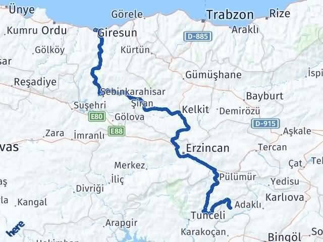 Bingöl Yayladere Giresun Arası Kaç Km - Yol Haritası