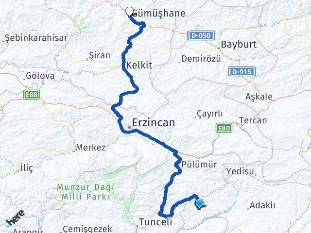 Bingöl Yayladere Gümüşhane Arası Kaç Km - Yol Haritası
