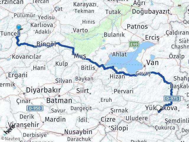 Bingöl Yayladere Hakkari Arası Kaç Km - Yol Haritası