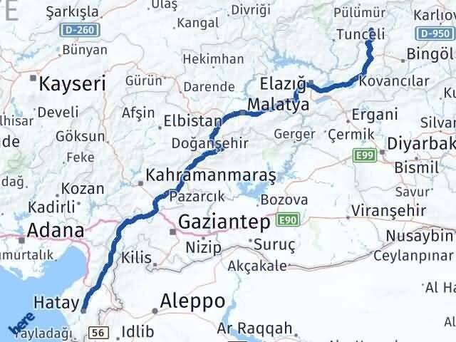Bingöl Yayladere Hatay Arası Kaç Km - Yol Haritası