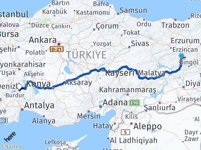 Bingöl Yayladere Isparta Arası Kaç Km - Yol Haritası