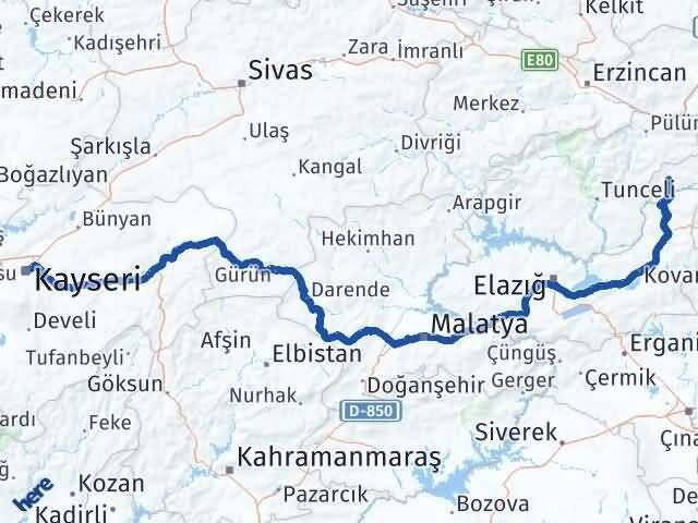 Bingöl Yayladere Kayseri Arası Kaç Km - Yol Haritası