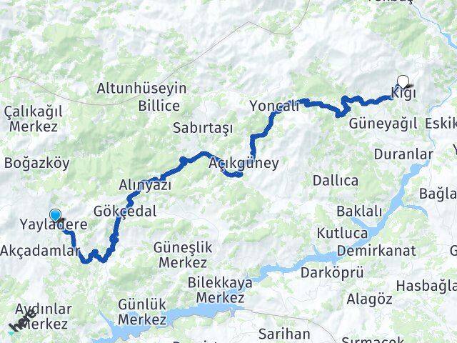 Bingöl Yayladere Kiğı Arası Kaç Km - Yol Haritası