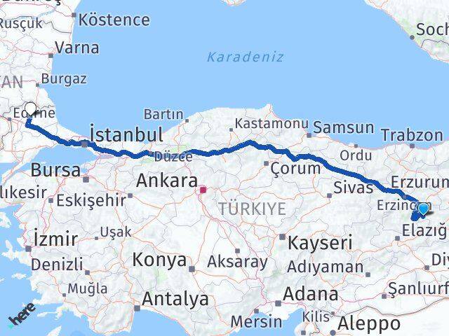 Bingöl Yayladere Kırklareli Arası Kaç Km - Yol Haritası