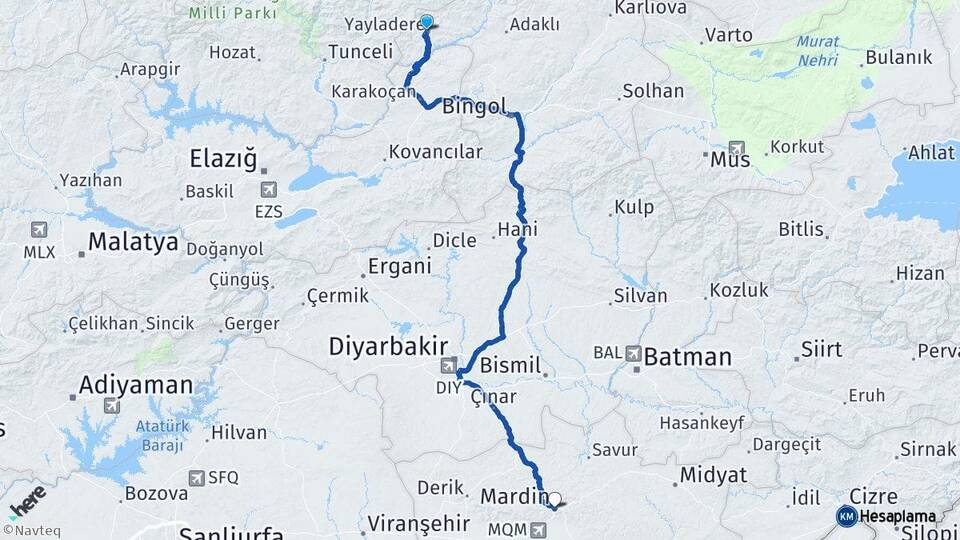 Bingöl Yayladere Mardin Arası Kaç Km - Yol Haritası