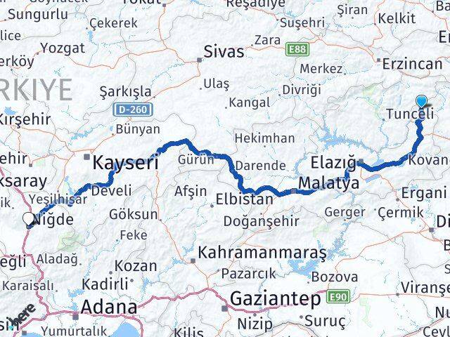 Bingöl Yayladere Niğde Arası Kaç Km - Yol Haritası