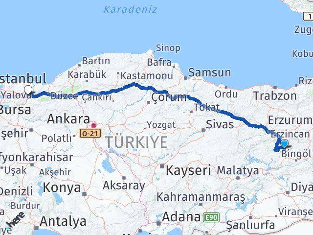Bingöl Yayladere Sakarya Arası Kaç Km - Yol Haritası